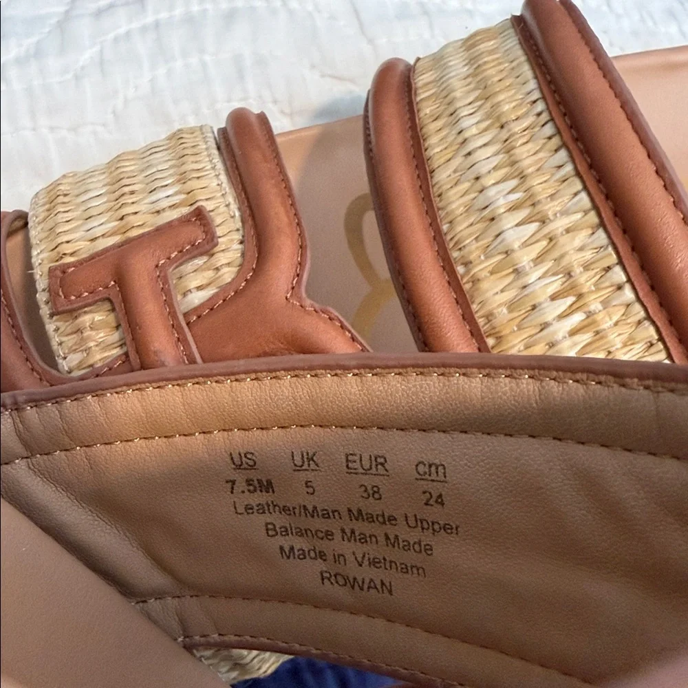 Women Sam Edelman Brown & Tan Raffia/ Leather Rowan Slide Sandals Preloved 7.5 - Picture 2 of 4